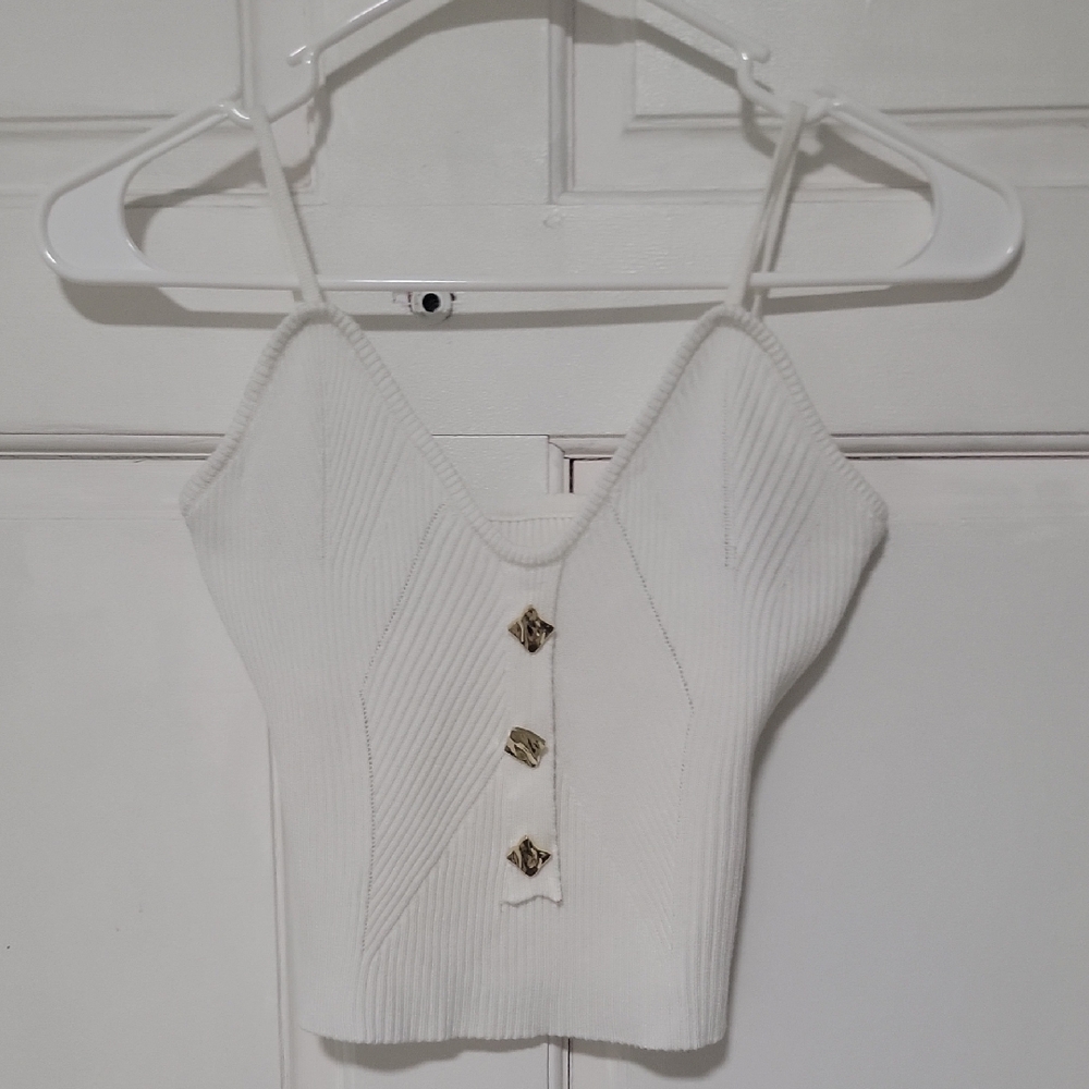 Bought From Korea Like New Elegant White Knit Golden Bottoms Design Tank Top